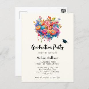 Whimsical Flower Bouquet Graduation Invitation Postcard