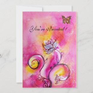 WHIMSICAL FLOWERS & BUTTERFLIES pink yellow Invitation