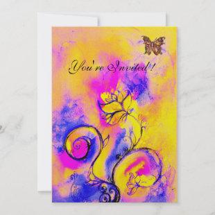 WHIMSICAL FLOWERS & BUTTERFLIES purple yellow pink Invitation