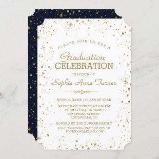 Whimsical Gold Sparkle Starry Sky Graduation Party Invitation