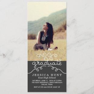 Whimsical Graduate Cute Typography Photo Charcoal Announcement