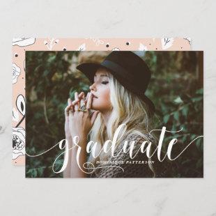 Whimsical Hand Lettered Floral Photo Graduation Invitation