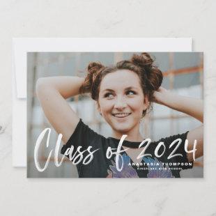 White 2024 Brush Lettering Photo Graduation Invitation