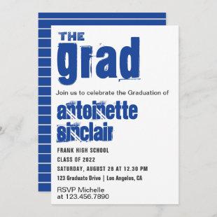 White and Blue Grunge Typography Graduation Party Invitation