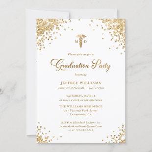 White and Gold Medical School Graduation Party Invitation