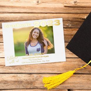 White and Gold Photo Graduation Invitation Card