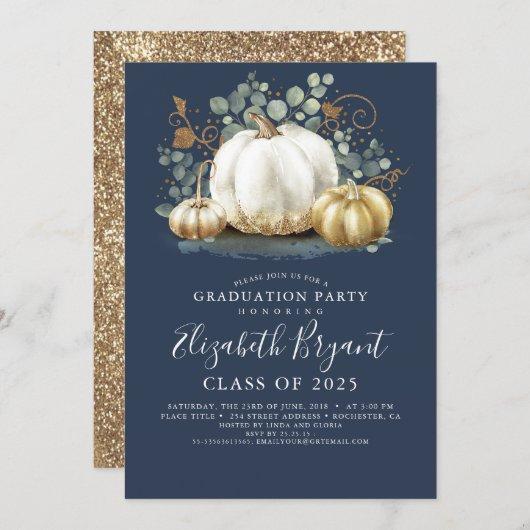 White and Gold Pumpkins Fall Harvest Graduation In Invitation