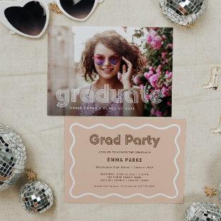 White and Neutral Disco Text and Photo Grad Party Announcement