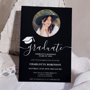 White black graduate script photo graduation invitation