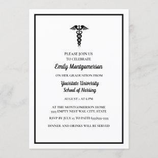 White Black Nursing School Graduation Party Invitation