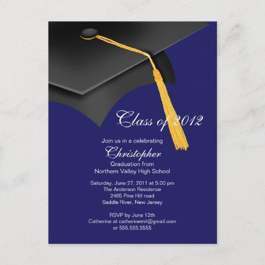 White Blue Grad Cap Graduation Party Invitation