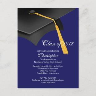 White Blue Grad Cap Graduation Party Invitation