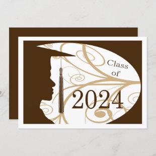 White/Brown Man Silhouette 2024 Graduation Party Invitation