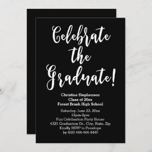 White Brush Script Celebrate Graduation Party Invitation
