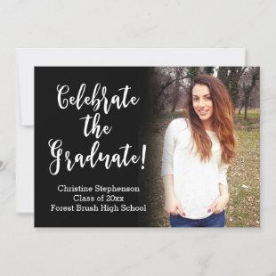 White Brush Script Celebrate Photo Graduation Invitation