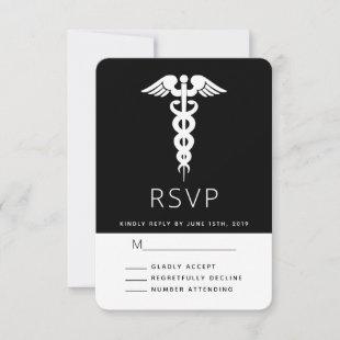 White Caduceus Medical Symbol Graduation RSVP Card