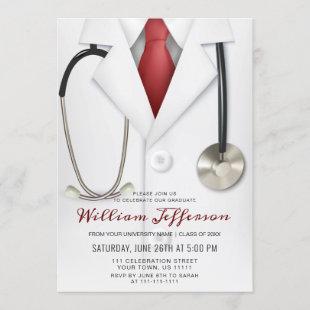 White Doctor Coat Modern Nursing School Graduation Invitation