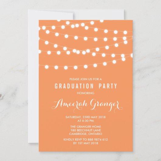 White Fairy Lights | Orange Graduation Invitation