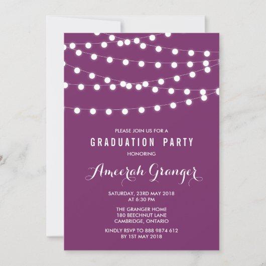 White Fairy Lights | Purple Graduation Invitation