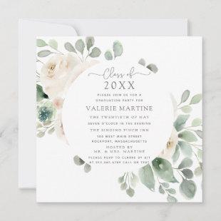 White Floral Class of 2021 Graduation Party Invitation