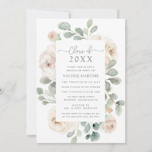White Floral Class of 2021 Graduation Party  Invitation