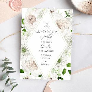 White Floral Graduation Party Invitation