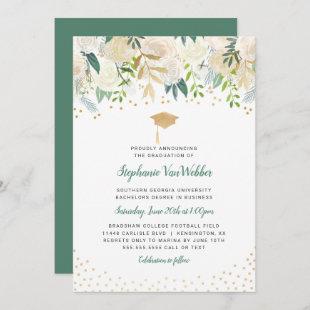White Floral Greenery Graduation invitation