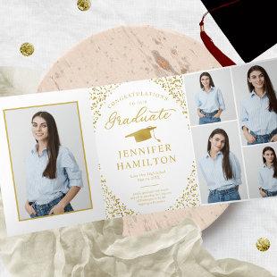 White Gold Confetti Photo Graduation Announcement