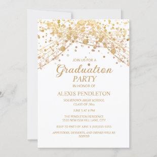 White Gold Glitter High School Graduation Invitation
