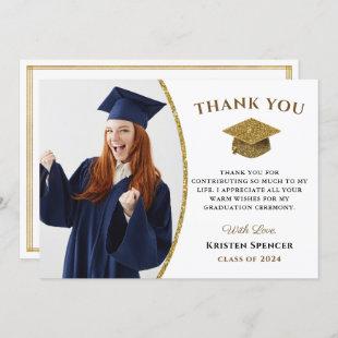 White Gold Graduate Photo Graduation Thank You Card