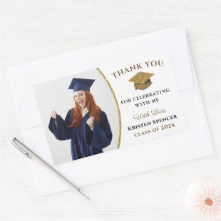 White Gold Graduate Photo Graduation Thank You Rectangular Sticker