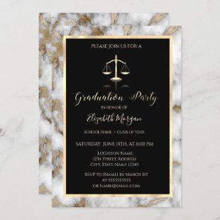 White Gold Marble Law School Graduation Party  Invitation