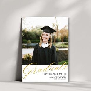 White Gold Modern Script | Graduation Photo Announcement