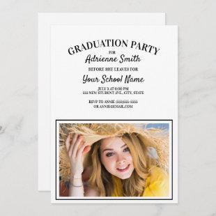 White Graduation College Party Photo Invitation