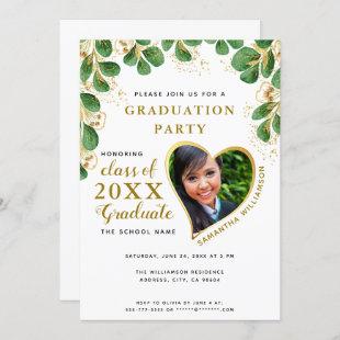 White Green & Gold Greenery 2023 Graduation Invitation