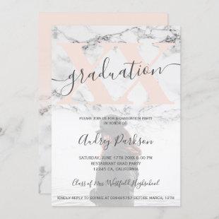 White marble ombre blush pink graduation photo invitation