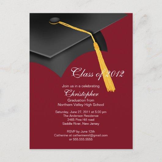 White Maroon Grad Cap Graduation Party Invitation