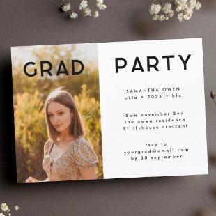 White Modern Elegant Botanicals Grad Photo Party Invitation
