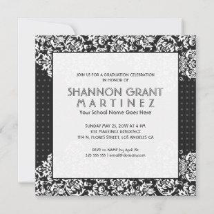 White On Black Flowers-Elegant Grad Invite