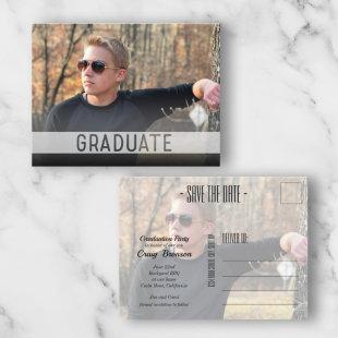 White Overlay Photo Graduation Save the Date Postcard