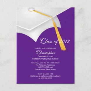 White Purple Grad Cap Graduation Party Invitation
