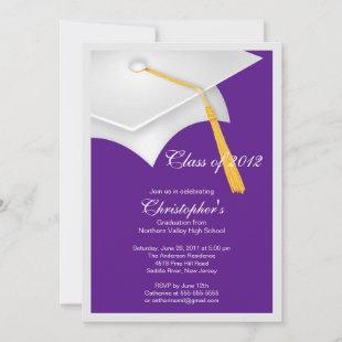 White Purple Grad Cap Graduation Party Invitation