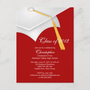 White Red Grad Cap Graduation Party Invitation