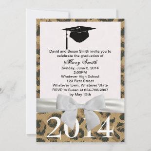 White Ribbon And Leopard Graduation Invitation