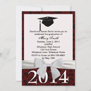 White Ribbon And Red Leopard Graduation Invitation