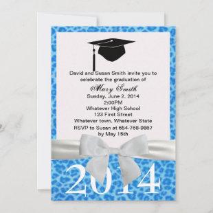 White Ribbon Blue Leopard Graduation Invitation