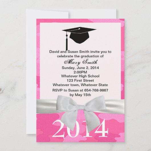 White Ribbon Pink Camouflage Graduation Invitation