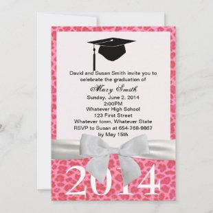 White Ribbon Pink Leopard Graduation Invitation