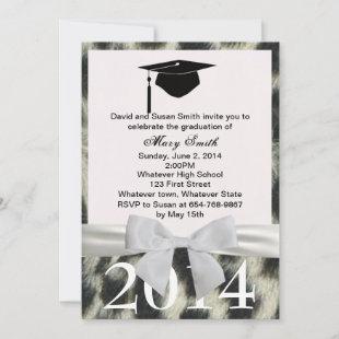 White Ribbon Snow Leopard Graduation Invitation
