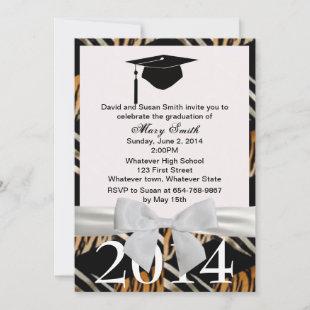 White Ribbon Zebra And Tiger Graduation Invitation